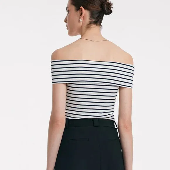 Goelia Off Shoulder Striped Slim Top - Picture 2 of 4